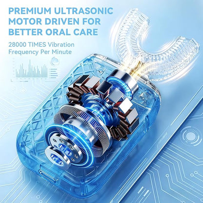 Sonic Electric U Shaped Toothbrush for Adults, Automatic Full Mouth Cleaning Toothbrush, 360° Stain Removal, IPX7 Waterproof Rechargeable, 3 U-Shape & 2 Straight Brush Heads (Blue)