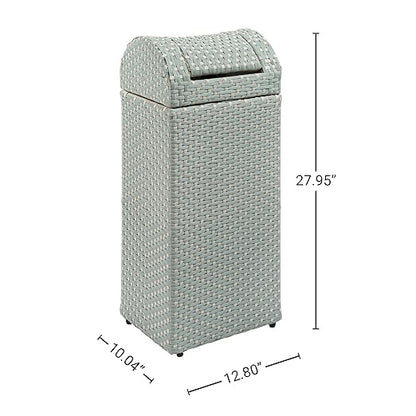 happimess HPM1201C Darla 14.27-Gallon All-Weather Wicker/Metal Swing Top Hideaway Outdoor Trash Can, Mint Blue/White, Classic, Coastal, Casual Wastebin for Backyard, Patio, Porch, Kitchen
