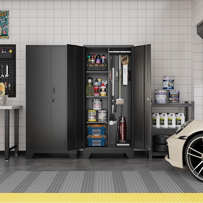 Metal Garage Storage Cabinet for Home,Storage with Doors and Shelves,61" Locking Tool for Office,Garage,Gym,School(61" Home Office Cabinet)