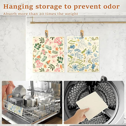 5Pcs Swedish Dishcloths for Kitchen, Quick-Drying Reusable Paper Towels, Absorbent Washable Kitchen Dish Rags, Soft Cellulose Sponge Cloths for Countertop Sink Flower Bird (5pcs Flowers)