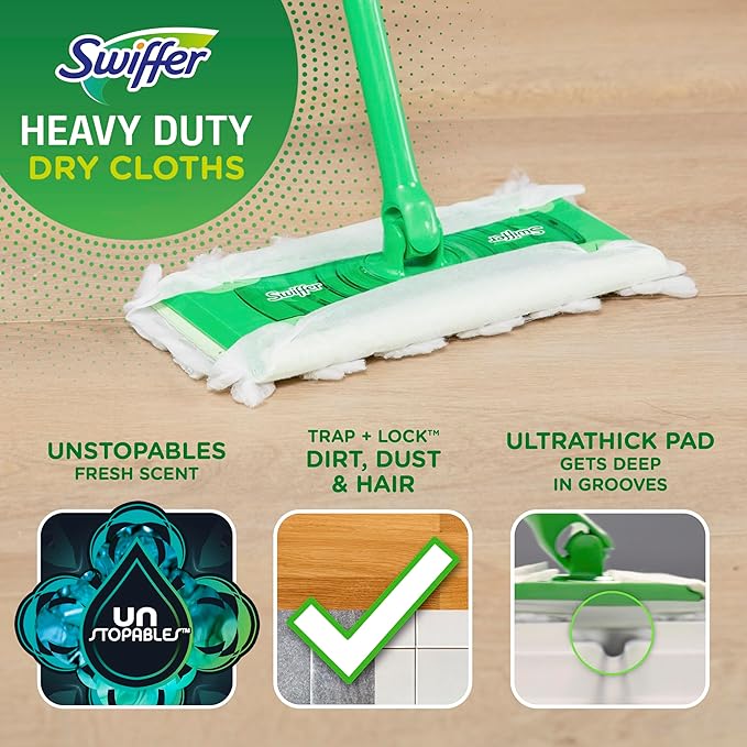 Swiffer Sweeper Heavy Duty Dry Multi-Surface Cloth Refills for Floor Sweeping and Cleaning, Unstopables Fresh Scent, 20 Count