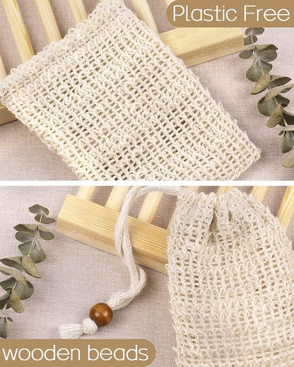 Soap Bags Mesh Exfoliating 8 Pieces, 100% Natural Sisal Soap Pouch Savers for Shower Use Like Massaging and Scrubbing(5.9 × 3.9inches)