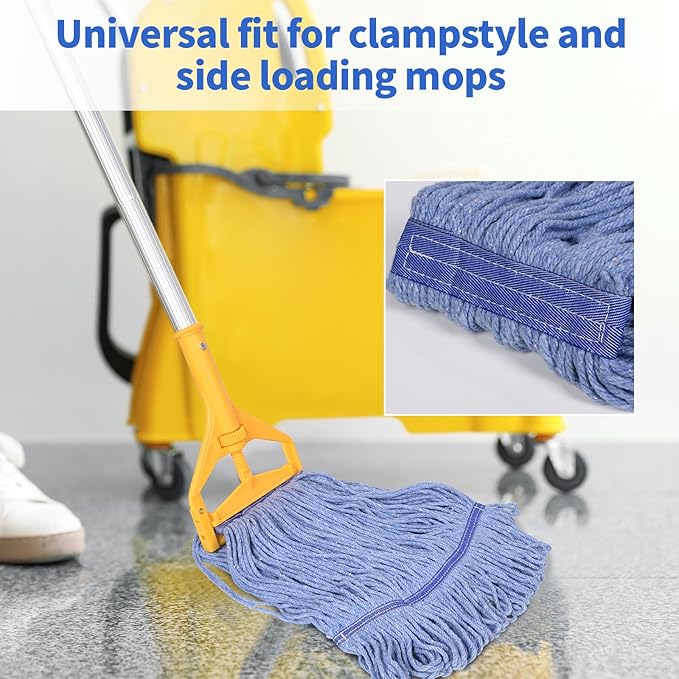 6 Pack Commercial Mop Head Replacement, Heavy Duty Mop Head Commercial Replacement for General and Floor Cleaning, Wet Industrial Blue Cotton Looped End String Head Refill (Blue)
