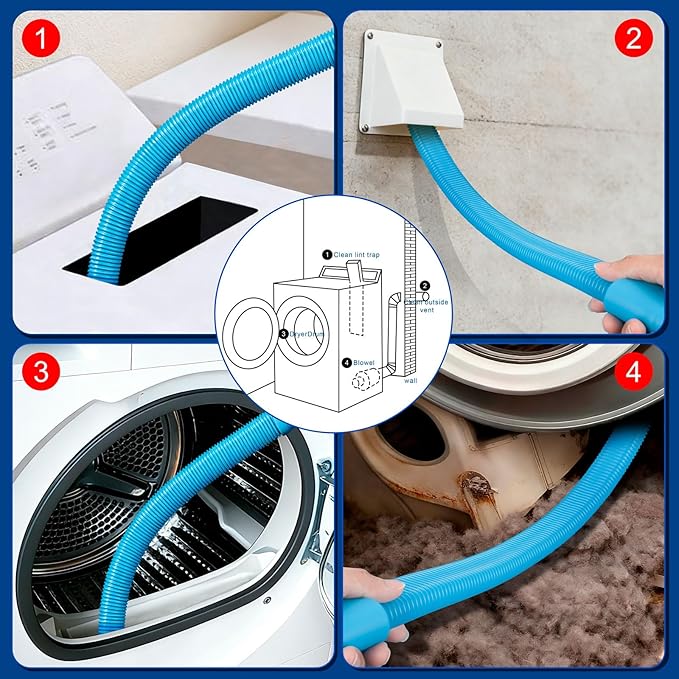 Dryer Vent Cleaner Kit Dryer Lint Vac Attachment with Dryer Vent Hose, Compatible with Most Vacuum Cleaner - Ultimate Dryer Lint Removal Tool & Vacuum Attachment for Home Dryer Vent Cleaning System