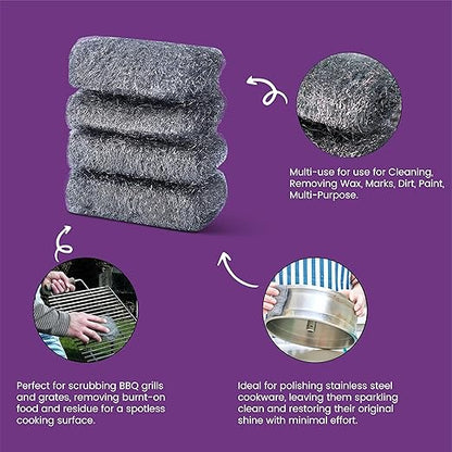 Steel Wool Grade # 2 - Medium Coarse Grade - 16 Pads Multi-use for Cleaning, Removing Wax, Marks, Dirt, Paint, Multi-Purpose (#2-16 Pads)