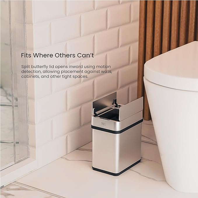 Home Zone Living 2 Gallon Small and Slim Motion Sensor Trash Can with Touch Control Lid, Stainless Steel, Silver