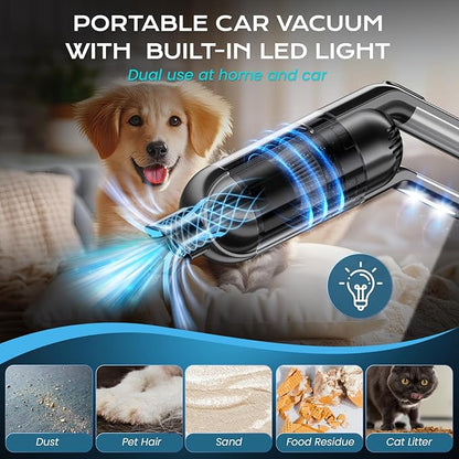 Handheld Vacuum Cordless, Portable Car Vacuum with LED Light,Rechargeable Small Vacuum Cleaner with Powerful Suction,Lightweight Vacuum Cleaner for Car Home Office Pet Hair,Black