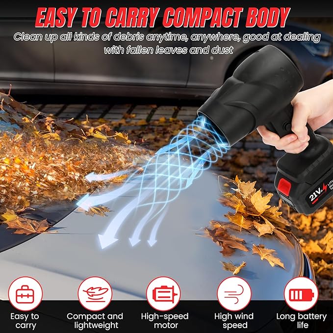 Cordless Handheld Leaf Blower with 2 x 4.0 Ah Batteries, 32000RPM Turbo Jet Blower, Small Leaf Blower for Deck, Garden, Patio, Portable Handheld Mini Turbine Drying Snow Blower Black