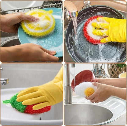 Mifoci 16 Pcs Fruit Dish Scrubber Non Scratch Dish Washing Scrubbers Double Layered Dishes Washing Sponges Reusable Household Cleaning Kitchen Tools for Dishwashing Dishes Cookware Tubs Sinks