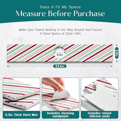 Stone Faucet Mat for Kitchen Sink, Diatomite Drying Stone Mat for Kitchen Counter, Prevent Moisture – Sink Splash Guard for Holiday Gift Home Decor (Red/Green, 23.6" x 3.9")