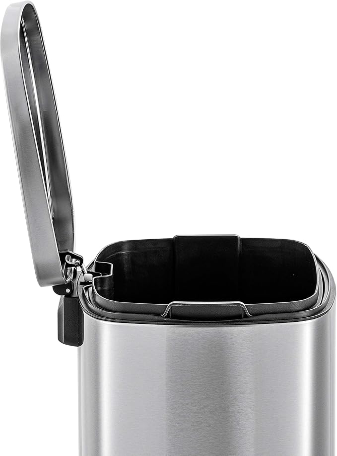 QUALIAZERO 50L/13Gal Heavy Duty Hands-Free Stainless Steel Commercial/Kitchen Step Trash Can, Fingerprint-Resistant Soft Close Lid Trashcan, 50L / 13 GAL