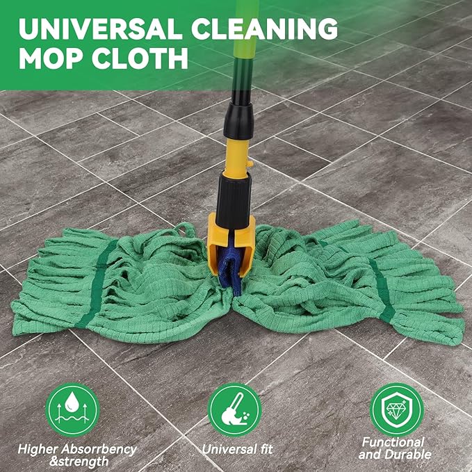 Heavy Duty Commercial Mop Head Replacement for Rubbermaid: 3 Packs 14oz Microfiber Tube Lint Free Industrial Heavy Duty Mop Head for Floor Cleaning - Super Absorbent & Bleach-Safe (Green)