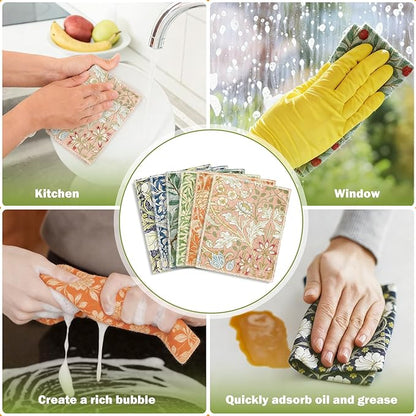 Whaline 36 Pcs Reusable Paper Towels Paperless Towels William Morris Vintage Flower Washable Cotton Cloths with Roll for Kitchen Bathroom Cleaning