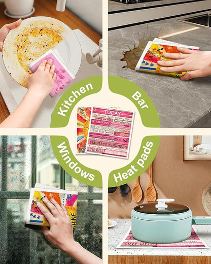 Miss Adola 6 Pack Swedish Dishcloths for Kitchen - Reusable Dish Cloths for Washing Dishes Absorbent Cute Funny Kitchen Towels Cleaning Sponge, Positive Words