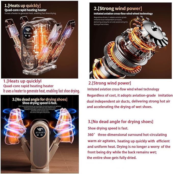 Portable Boot Dryer 360° without dead angles, 4 times stronger wind speed Shoe Deodorizer Machine For Sneakers, Shoes, Gloves