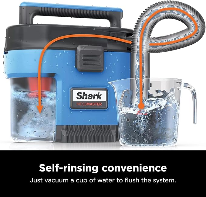 SHARK VS105 MessMaster Portable Wet Dry Vacuum, Small Shop Vac, 1 Gallon Capacity, Corded, Perfect for Pets & Cars, AnyBag Tech, Self-Cleaning, for Tough Wet & Dry Messes, Light Blue (Renewed)