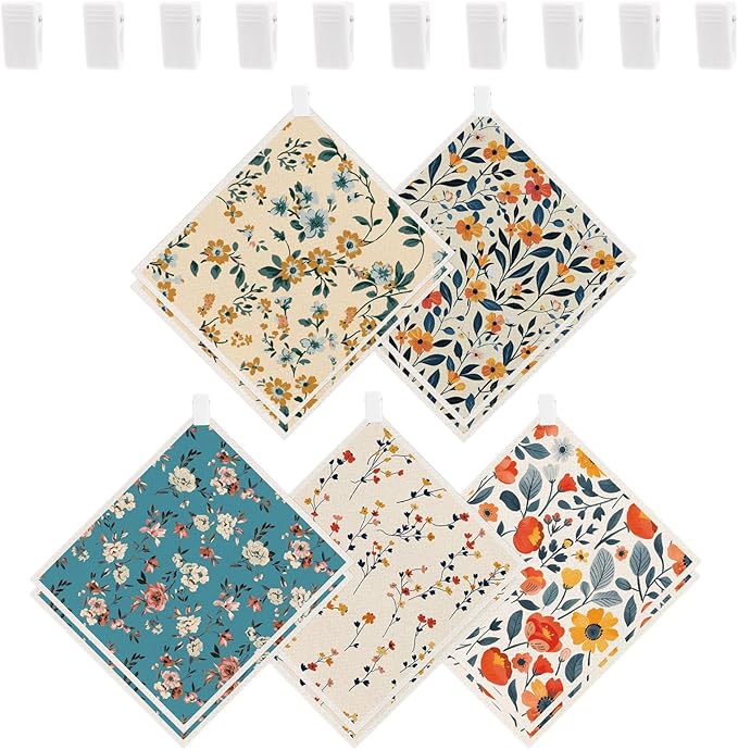 wlich Swedish Dishcloths, 10PCS Reusable Soft Kitchen Towels Dish Cloths Set with Clips, Non-Scratch Dish Rags for Washing Dishes, Washable Swedish Dish Cloths for Kitchen, No Odor(Plant)