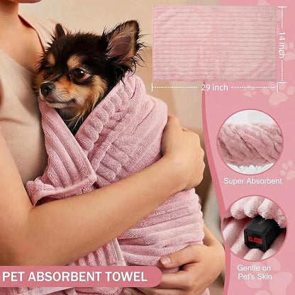 9PCS Dog Bath Kit & Dog Brush Kit for Dogs & Cats - Professional Pet Grooming Tools Set with Shedding Brush, Bath Scrubber, Dematting Comb & Storage Bag - Complete Dog Washing Essentials, Pink