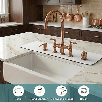 2PCS Faucet Mat for Bathroom Sink 3 Holes: 24’’Lx4.5’’W White Splash Guard Fits 8 Inch Widespread Farmhouse Vintage Bridge Kitchen Vanity Faucet - Customizable Counter Protector for Irregular Sink