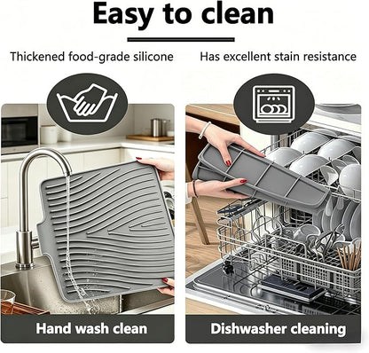 Silicone Dish Drying Mat,Dish Drying Pad,Kitchen Accessories,with Built-In and Non-Slip Drain,Easy Clean, Fit for Kitchen, Bar, RV, Refrigerator and Drawer Liner, 15.7 * 13 in Grey 1PCS by EBIGIC
