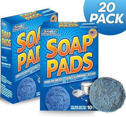 SCRUBIT 20 PK Steel Wool Soap Pads - [Updated Not-Kosher!] - Metal Scouring Cleaning Pads for Dishes, Pots and Ovens - Pre-Soaped scrubbing Pads for Easy Cleaning of Tough Kitchen Grease and Oil