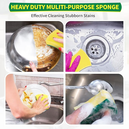 Heavy Duty Scrub Sponges 24 Pack, Double-Side Design, Long-Lasting Kitchen Sponges, High Density Dish Sponge.