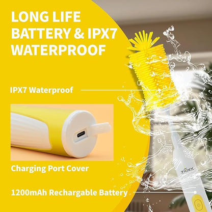 Electric Bottle Brush Cleaner New Upgrade, Portable Electric Baby Bottle Brush Cleaner for Travel, Travel Bottle Cleaner Kit with Nipple & Straw Brush, Perfect Mom Essentials After Birth Gift, Yellow