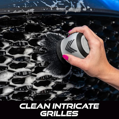 VIKING Car Cleaning Brush for Car Detailing Kit, Super-Soft Bristles for Interior Detail and Cleaning, 5 Inch Diameter, Black/Grey, Storage Stand Included