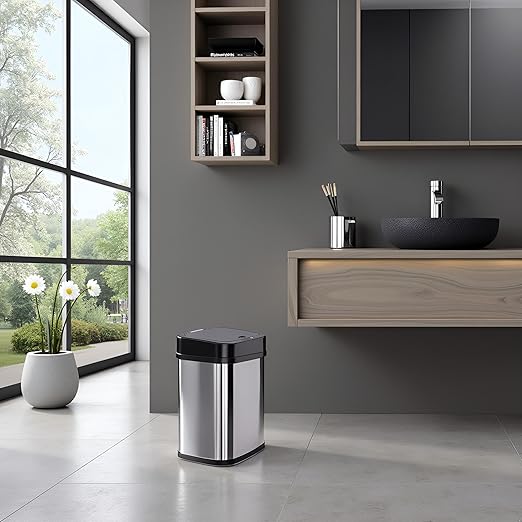 DZT-12-5 12L Stainless Steel Smart Waste Bin with Motion Sensor | Touchless Auto-Open Lid & Soft-Close for Bathroom, Kitchen & Office (Sliver)