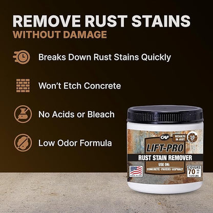 CAF Lift Pro Rust Stain Remover Concentrate for Concrete, Pavers, Brick, Tile and Grout, Outdoor Natural Cleaner Powder Makes 1 Gallon, No Scrub Rust Remover for Driveway, Patio and Asphalt Surfaces