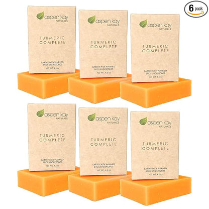 Turmeric Soap Bar for Face & Body – Handmade with Organic Shea Butter, Chamomile, Calendula – Gentle, Non-Drying Natural Face Wash for Sensitive Skin, All Skin Types, Made in USA 4.5 oz (6 Pack)
