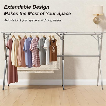 Spreezy Stainless Steel Clothes Drying Rack, Indoor/Outdoor Drying Rack for Clothes, Portable Folding Laundry Drying Rack, Adjustable Length, Space-Saving, with Windproof Hooks