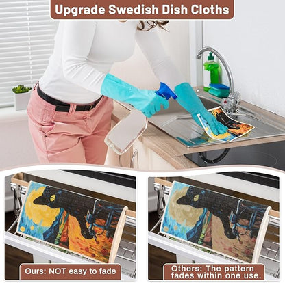 Lucomb 10 Pack Swedish Dishcloth Cellulose Sponge Cloths Bulk, Reusable Absorbent Kitchen Towels Dish Cloths Set Quick Drying Washable for Dishes Counters