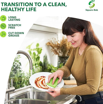 Compressed Non-Scratch Kitchen Sponges - Highly Absorbent for Dishes, Countertop, Sink, Car - Biodegradable, Quick Drying Cellulose Sponges - Assorted Colors (Pack of 36)