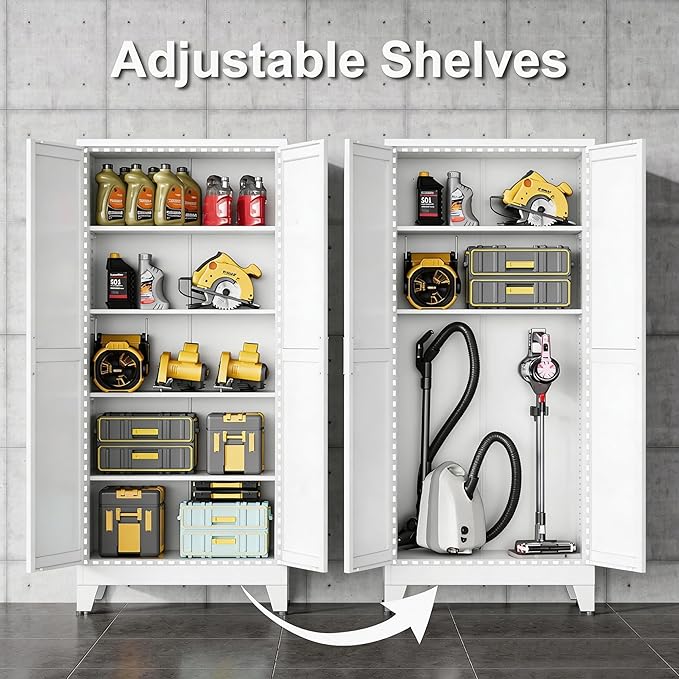 71" H Steel Storage Cabinet,Heavy Duty Tool Storage Cabinet,Metal Garage Storage Cabinets,Broom Closet Storage Cabinet,Utility Cabinet,White Storage Cabinets