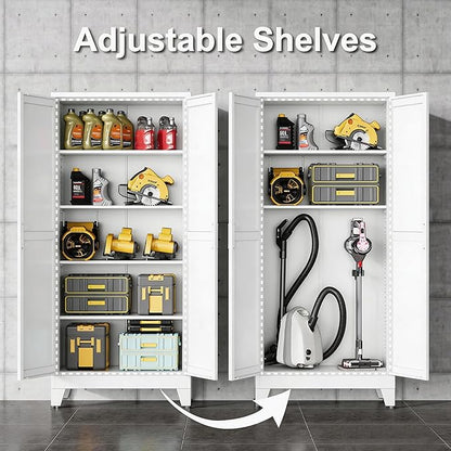 71" H Steel Storage Cabinet,Heavy Duty Tool Storage Cabinet,Metal Garage Storage Cabinets,Broom Closet Storage Cabinet,Utility Cabinet,White Storage Cabinets