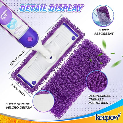 KEEPOW Reusable Microfiber Mop Pads Compatible with Swiffer PowerMop 4 Pack, Power Mop Pads Refills for 13 ''-15 '' Spray Mop, Machine Washable Pad Replacement for Multi-Surface Floor Cleaning