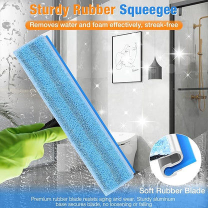 Window Squeegee for Home Window Cleaning – Squeegee and Microfiber Window Scrubber, Glass Squeegee for Shower Glass Door,Mirror,Car Windshield,Bathroom,Household Window Cleaner Tool,13.8",Blue