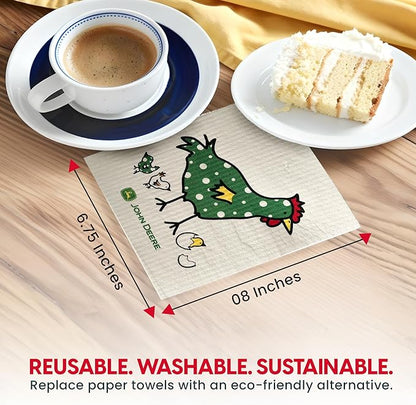 Wet-It! John Deere 2-Pack Sponge Cloths for Farmhouse Kitchen Décor, Absorbent Dishcloths for Cooking, Cleaning & Baking, Rustic Country Design for Everyday Use (Chix Towle)