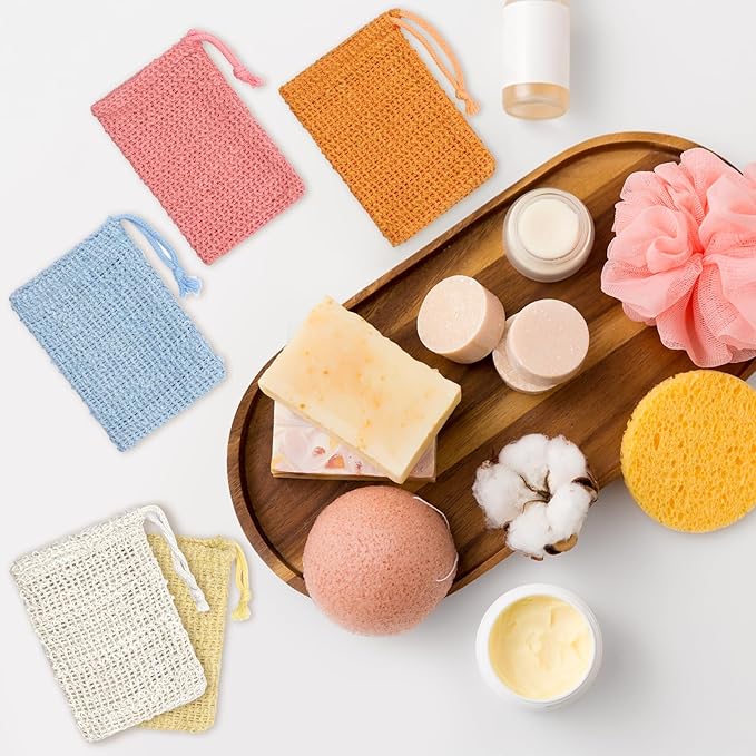 15 Pcs Sisal Soap Bag, Natural Soap Saver Pouch and Bar Soap Bags, Colorful Soaps Holder with Drawstring for Foaming and Drying The Soap Shower Bath Exfoliating Exfoliation(5 Colors)