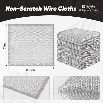 Orighty 12 Pcs Multipurpose Wire Dishwashing Rag, Non-Scratch Wire Dish Cleaning Cloths for Wet and Dry, Reusable Steel Scrubber for Kitchen, Powerful Dishcloth Rag for Cookware, Dish, Stove-7"x8"