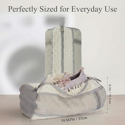 Shoe Washing Machine Bag, 2 Pcs Reusable Laundry Shoe Bag for Washer and Dryer, 360 Deep Cleaning Sneaker Washing Bag with Zipper, Mesh Pockets and Hanging Strip, Fits All Shoe Types & Sizes, Cream