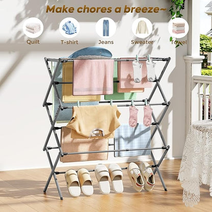 KINGBOARD Clothes Drying Rack, Collapsible Drying Rack Clothing with 11 Poles, 3-Tier Laundry Drying Rack, Small Clothes Drying Rack Foldable for Baby Clothes Sock Towel, 25lb Capacity, Grey