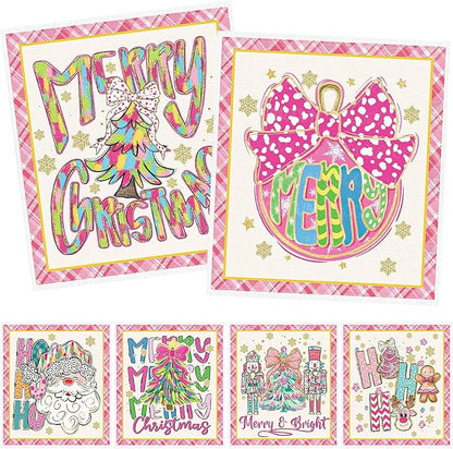 Christmas Swedish Dishcloths for Kitchen - 6PCS Pink Christmas Swedish Cloths for Washing Dishes, Nutcracker Xmas Reusable Dish Towels, Gingerbread Washable Cleaning Sponge Gifts Fast Drying