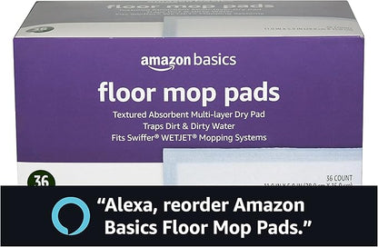 Amazon Basics Floor Cleaning Wet Mopping Pads, Super Absorbent, Fits Swiffer WetJet Mopping Systems, 36 Count