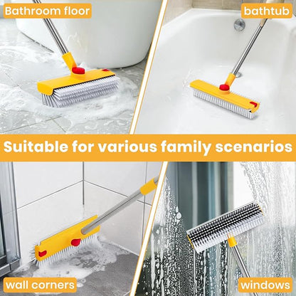 REEWII 64in Floor Scrub Brush with Long Handle,3 in 1 Hard Bristle Cleaning Brush with Scraper and Tweezers for Household Cleaning, Bathroom, Swimming Pool, Garage, Windows, Walls, and Terrace Decks