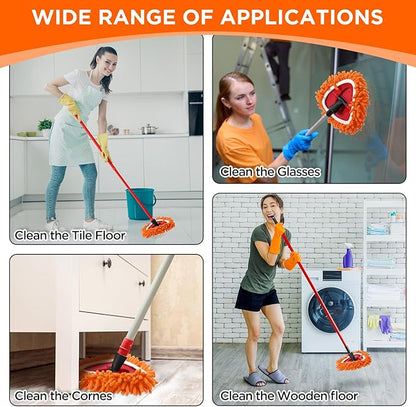Baderke 3 Pack Chenille Mop Heads Replacements Compatible with 1 Tank System Chenille Duster Replacement Heads Microfiber Spin Mop Refill Pads Reusable Dust Refills for Floor Cleaning (Orange)