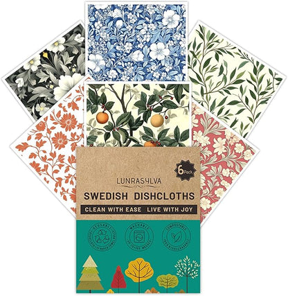 Swedish Dishcloths for Kitchen 6 Pack, Reusable Paper Towels Super Absorbent, Biodegradable Quick Drying Washable Dish Cloths Dishwasher Safe, Perfect as Hostess or Housewarming Gifts (Plants)