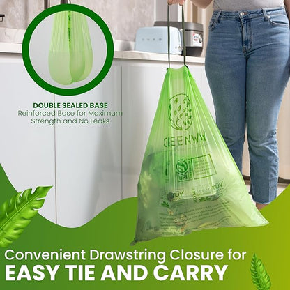 GREENWAY 13 Gallon Compostable Drawstring Trash Bags – Extra Thick 1.0 Mil – 50 Count – BPI & OK Home Certified – Leak‑Proof Kitchen Garbage Bags for Food Waste, Diaper Pails & Tall Bins