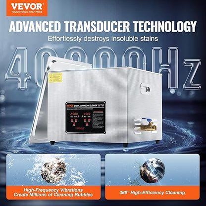VEVOR Ultrasonic Cleaning, 15L Professional 360W Cleaning Machine with Timer & Heater, 40kHz Digital Ultrasonic Parts Cleaner with Basket for Watch Glasses Jewelry Retainer Industrial Parts Tools